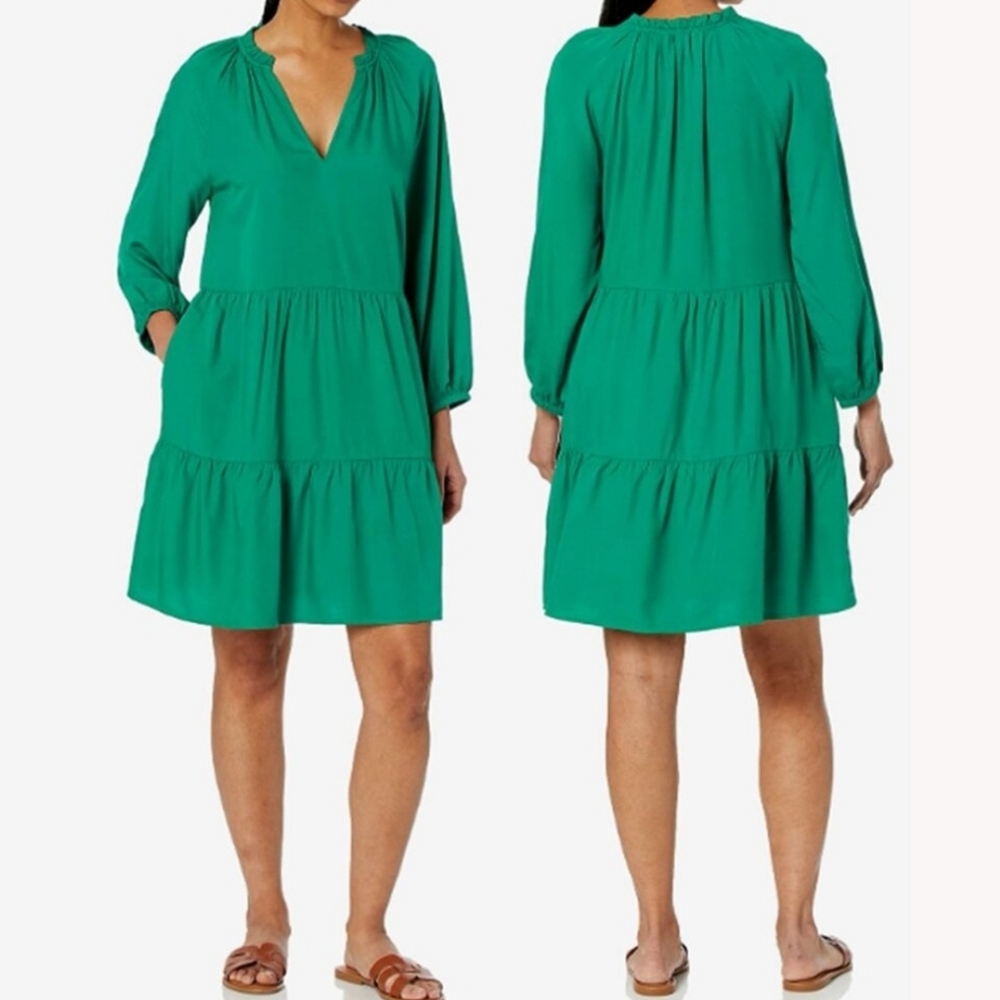NWT The Drop Women's @Caralynmirand Ruffle-Neck Tiered Mini Dress Size Large